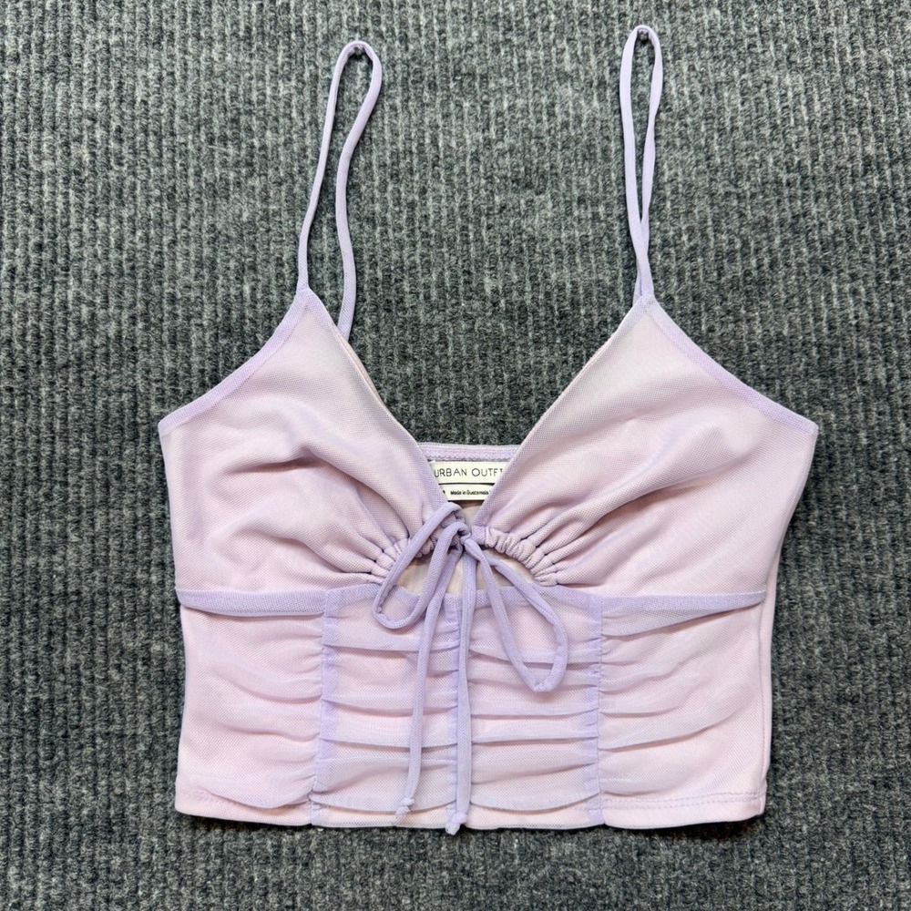 Lavender Mesh Crop Top S Tie Front Coquette Soft Girl Y2K Urban Outfitters